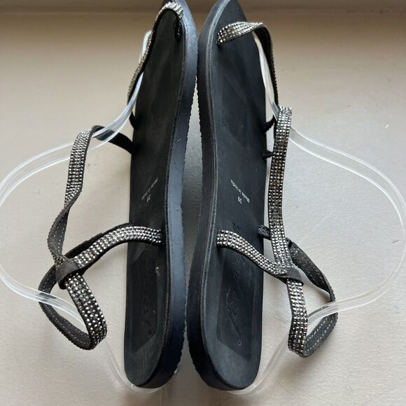 Free People Crystal Cove Black Leather Flat Sandal Rhinestone EU 39 US 8.5 - 9 - Picture 3 of 16